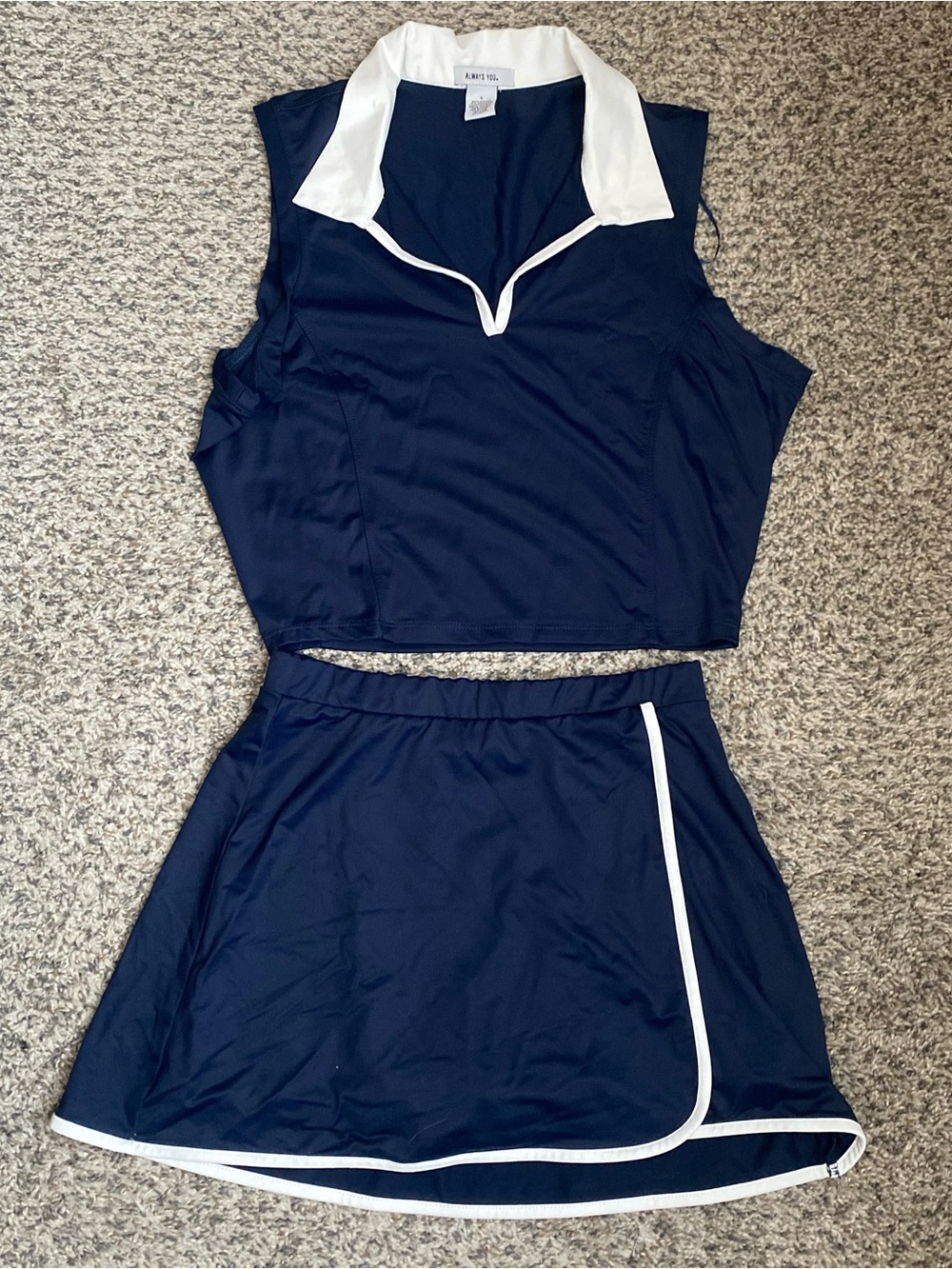 Always You Navy and White Kids Matching Set Sleeveless Polo Top & Skirt